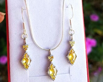 Ensemble collier et boucles d'oreilles en argent sterling avec citrine, boucles d'oreilles en citrine, collier en citrine, bijoux en citrine, bijoux avec pierre de naissance de novembre, citrine