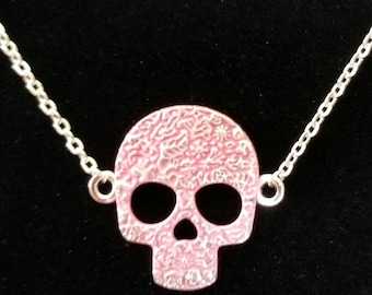Pink Skull Pendant Necklace, Large Skull Necklace, Skull Jewelry, Skeleton, Punk. Goth, Gothic, Day of the Dead Jewelry