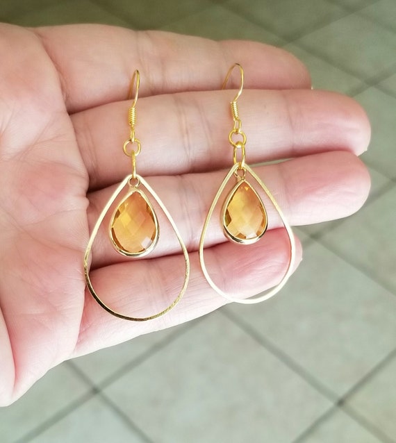 Citrine Earrings 14k Gold Tear Drop Earrings Gold Dangle Earrings Citrine Dangle Earrings Gemstone Earrings Citrine Jewelry Etsy