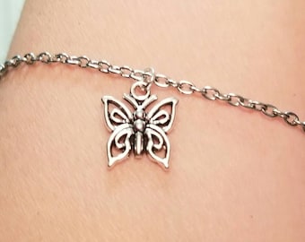 Butterfly Anklet, Butterfly Jewelry, Silver Anklet, Silver Butterfly Anklet, Butterfly Ankle Bracelet, Womens Anklet, Butterflies, Spring