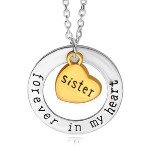 SISTER In Heaven Necklace, Forever in my Heart, Two Tone Necklace, Sister In Memory Gift, Sister Memorial Jewelry, Loss of Sister Gift