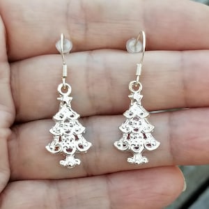 Sterling Silver Christmas Tree Earrings, Christmas Jewelry, Christmas Earrings, Silver Christmas Earrings, Holiday Jewelry, Secret Santa