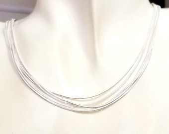 Sterling Silver Multi Strand Necklace, Liquid Silver Necklace, 5 Strand Necklace, Womens Layered Necklace, Gifts for Her, Chunky Necklace