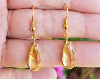 14k Gold Citrine Teardrop Earrings: November Birthstone Jewelry, Gold Citrine Dangle Earrings, Citrine Jewelry, Yellow Gemstone