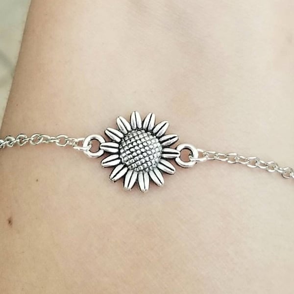 Silver Sunflower Anklet, Sunflower Charm Anklet, Silver Anklet, Flower Anklet, Women's Anklet, Anklet for Teens, Sunflowers, Summer Jewelry