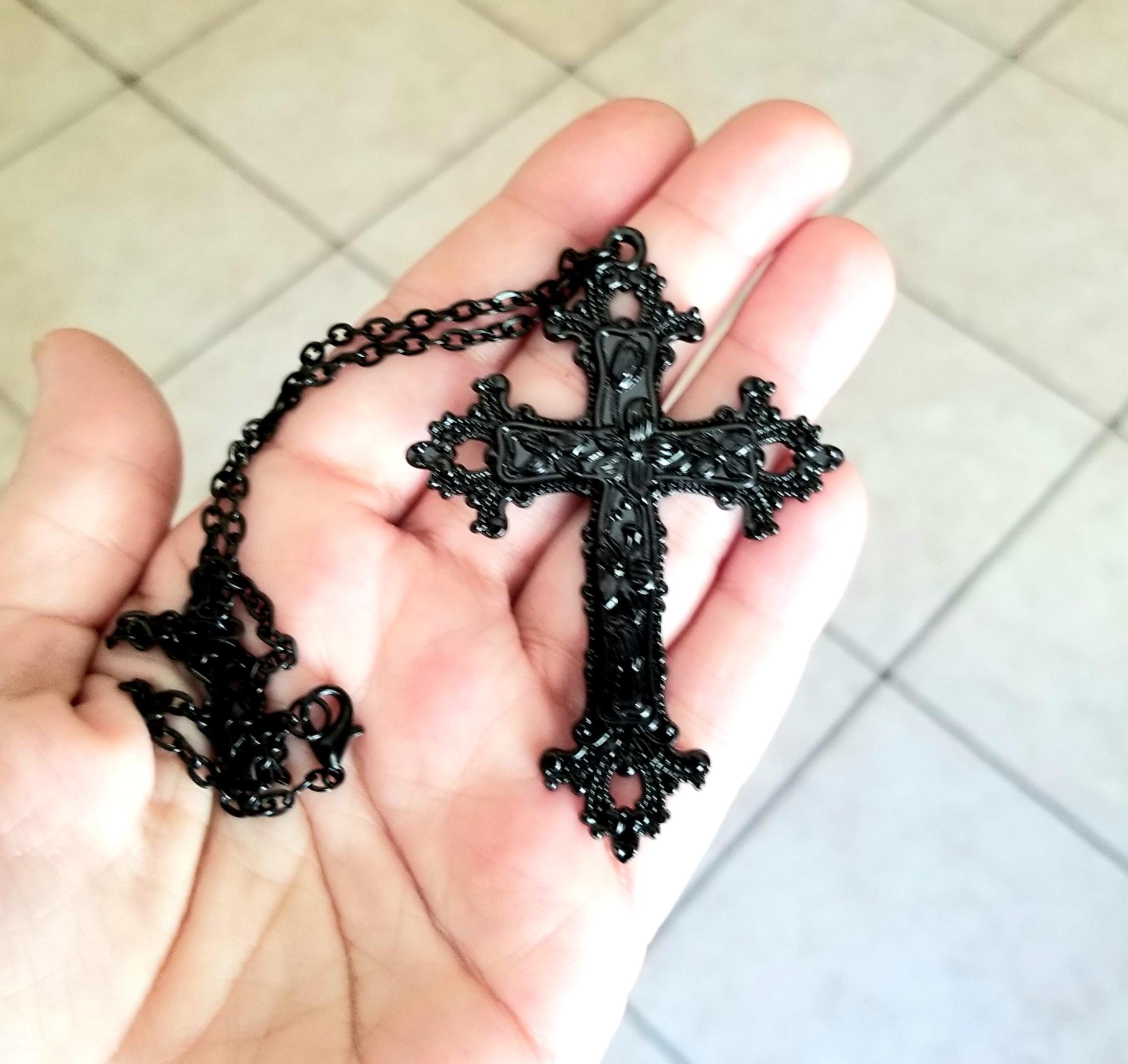 Black Cross Necklace, Large Cross Necklace, Black Cross Necklace
