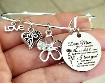 Pulsera con dije de mamá en plata: acero inoxidable grabado, opción de piedra de nacimiento, regalo de cumpleaños, Navidad y para mamá.
