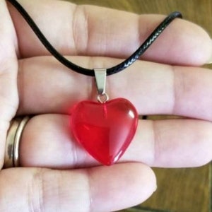 Ruby Red Glass Heart Necklace, Red Heart Necklace, Red Heart Jewelry, Large Heart Pendant, Womens, Big Heart Necklace, Red Heart Pendant Heart Silver accents