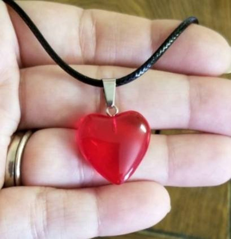 Ruby Red Glass Heart Necklace, Red Heart Necklace, Red Heart Jewelry, Large Heart Pendant, Womens, Big Heart Necklace, Red Heart Pendant Heart Silver accents