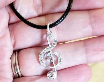 Collana Musicale In Argento 925 - Ciondolo Chiave Di Violino E Flauto - Regalo Per Musicisti - 45+5 Cm