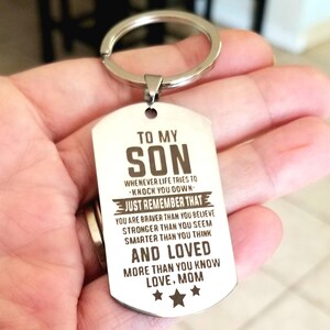 Inspirational Son Keychain From Mom/Dad - Stainless Steel Believe Keyring Gift