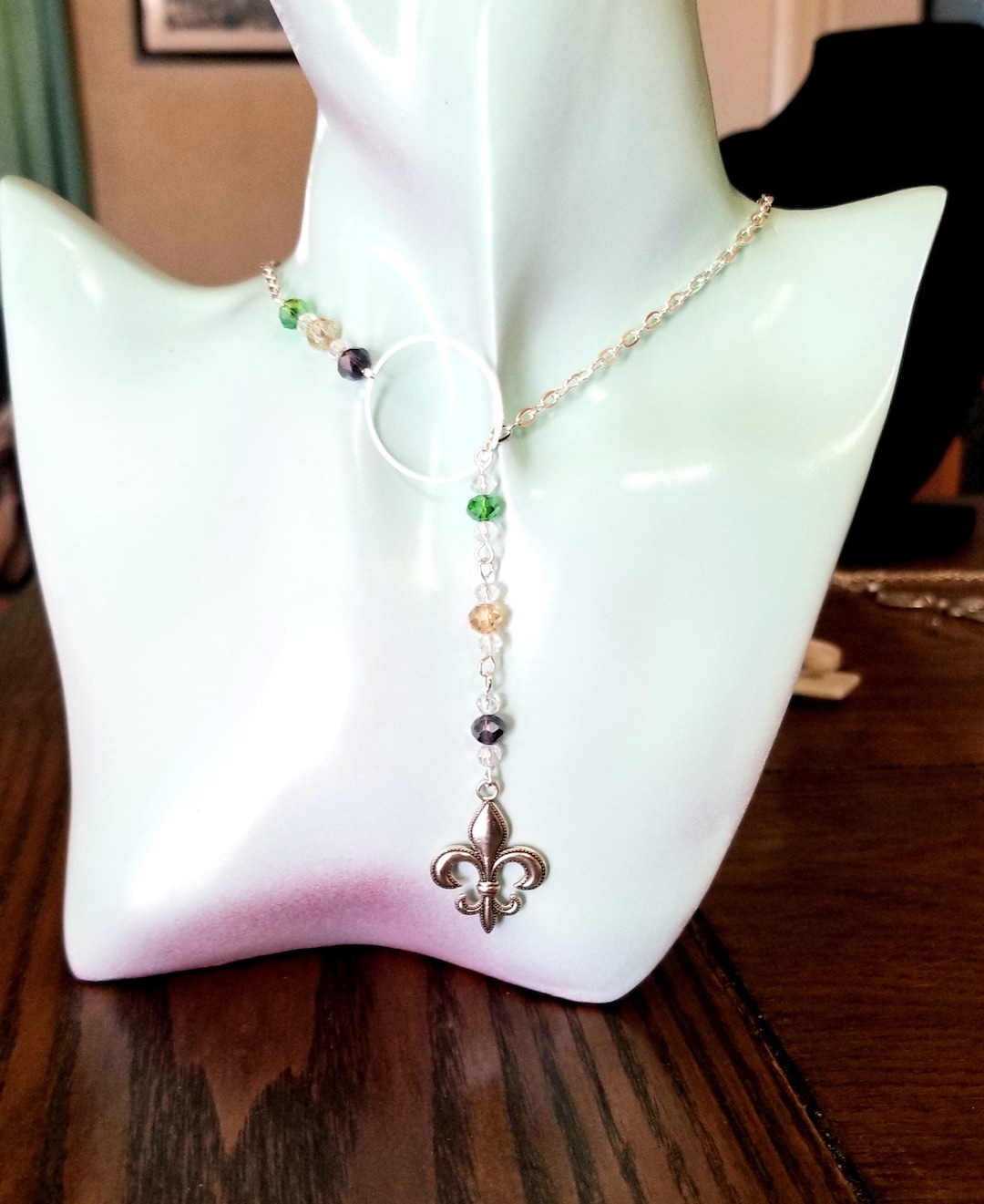 Fleur De Lis Lariat Necklace Fleur De Lis Jewelry Fleur De Lis Necklace Crystal Necklace