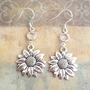 Silver Sunflower Earrings, Crystal Sunflower Dangle Earrings, Floral Earrings, Silver Flower Earrings, Gift for Her, Sunflower Gift, Flowers