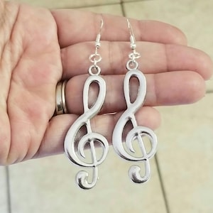 Treble Clef Earrings, Large Music Note Earrings, Music Note, Dangle Earrings, Music Note Jewelry, Music Lover Gift, Silver Dangle Earrings