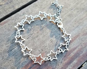 Silver Star Bracelet, Star Charm Bracelet, Womens Star
