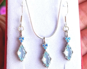 Sterling Silver Aquamarine Necklace & Earring Set, Aquamarine Earrings, Aquamarine Necklace, Aquamarine Jewelry Set, March Birthstone