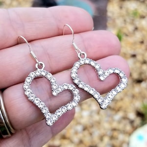 Crystal Asymmetrical Heart Earrings, Sterling Silver Heart Earrings, Womens Earrings, Dangle, Wife gift, Daughter Gift, Gift for Her