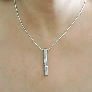 Vertical Bar Necklace, Sterling Silver Bar Pendant Necklace, Mixed Metal Necklace, Twist Bar Pendant, 3D Vertical Bar, Unisex Necklace