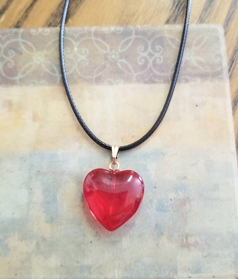 Ruby Red Glass Heart Necklace, Red Heart Necklace, Red Heart Jewelry, Large Heart Pendant, Womens, Big Heart Necklace, Red Heart Pendant image 6