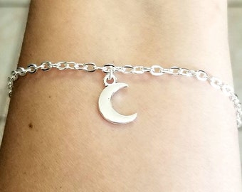 Bracelet de cheville lune en argent, Bracelet de cheville lune, Bracelet de cheville en argent, Croissant de lune, Charm lune, Bijoux lune, Bracelet de cheville en argent, Gothique, Céleste