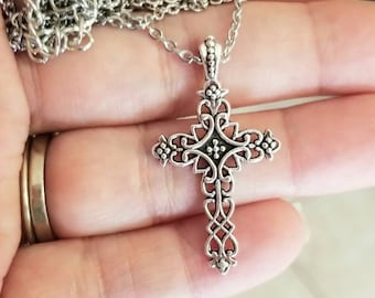 Celtic Cross Necklace, Silver Choker Necklace, Stainless Steel Cross Necklace, Unisex Necklace, Cross Pendant Necklace, Religious, Gothic