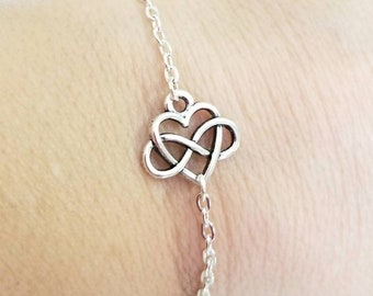 Silver Infinity Heart Bracelet, Bracelet for Women, Heart Charm Bracelet, Infinity Jewelry, Teen Bracelet, Gifts for Her, Eternal Love Gift