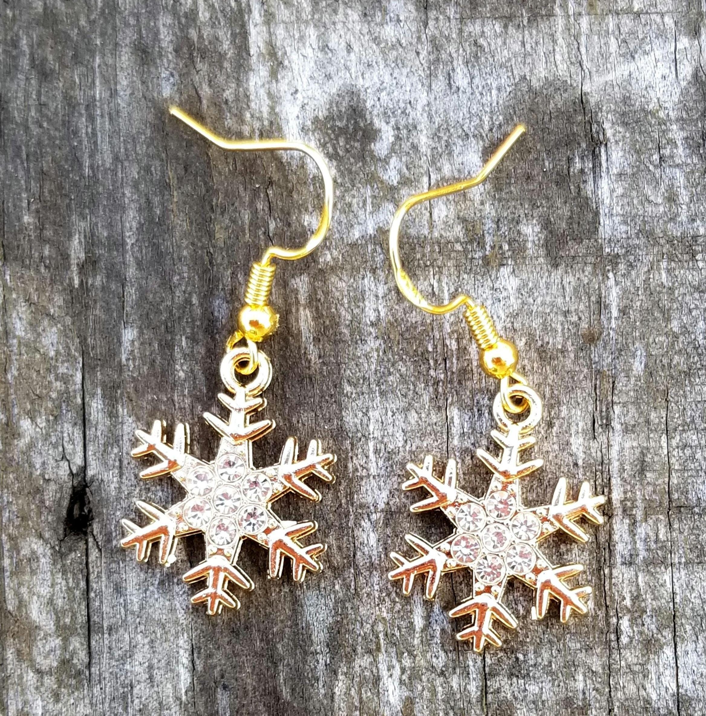Set De Bijoux Flocon De Neige En Or 333 (8 Carats) Avec Zircone - Collier 42cm + Boucles D'oreilles