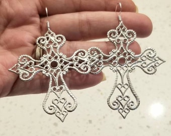 Large Cross Earrings, Sterling Silver Cross Earrings, Cross Dangle  Earrings, Womens Earrings, Goth Jewelry, Gothic Cross, Religious Jewelry