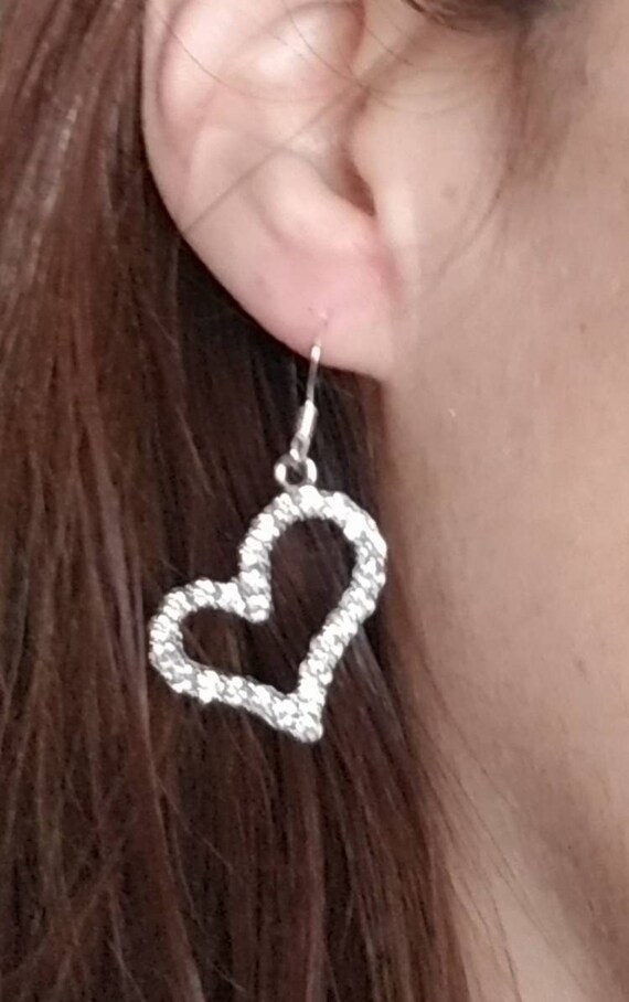 Sterling Silver Crystal Asymmetrical Heart Earrings, Womens Silver