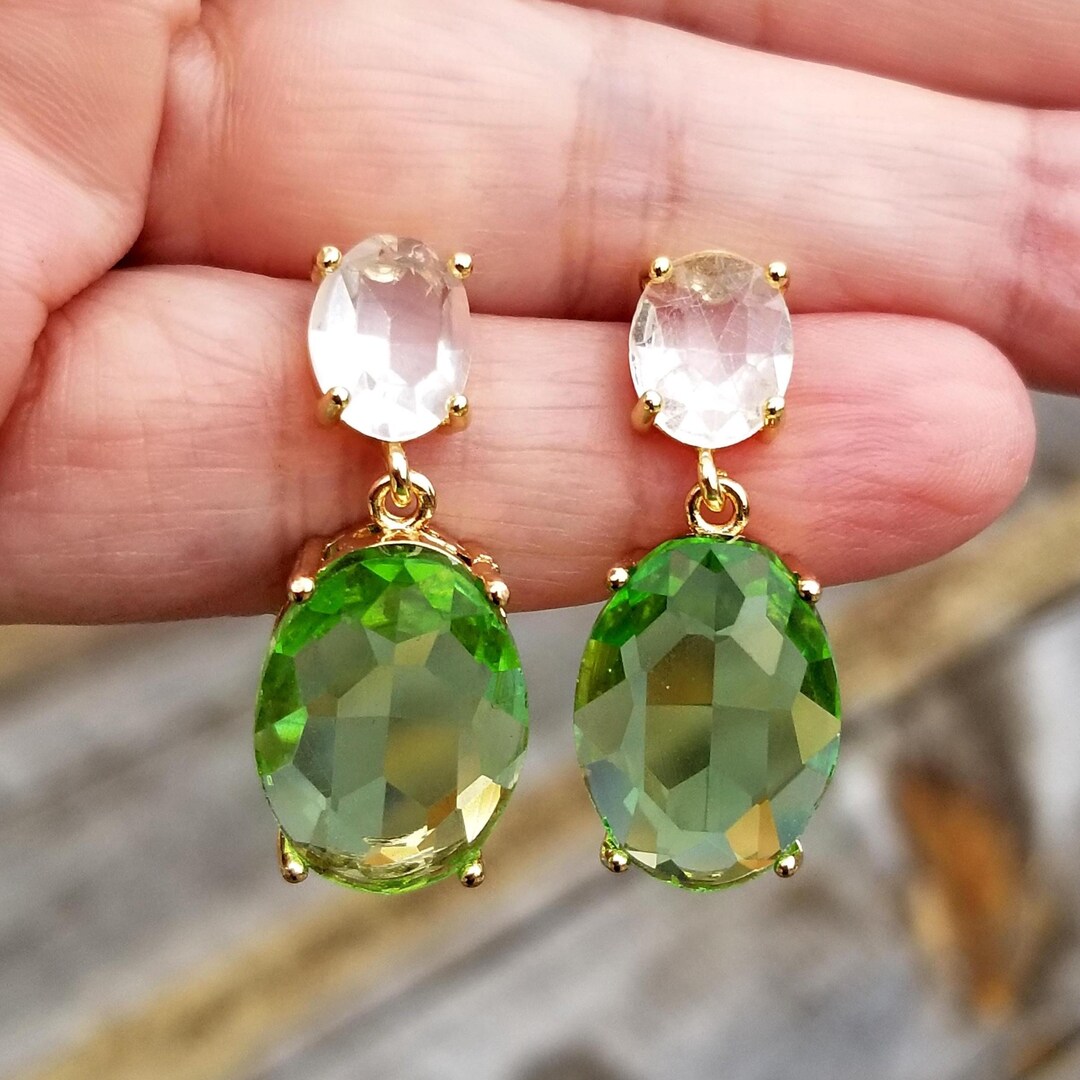 14k-gold-peridot-stud-dangle-earrings-herkimer-diamond-oval-peridot