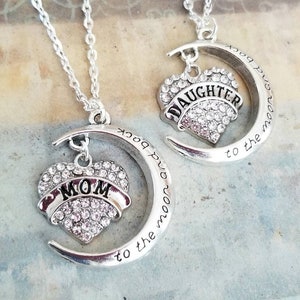 Silver Mom Daughter Necklace Set, Mother Daughter Necklaces, Mom Daughter Jewelry, Mom Daughter Matching Necklaces, Mother&#39;s Day Gift