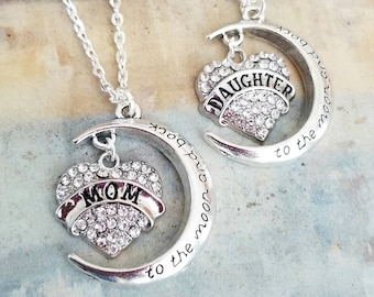 Conjunto de collares de plata para madre e hija, collares para madre e hija, joyería para madre e hija, collares a juego para madre e hija, regalo para el Día de la Madre.