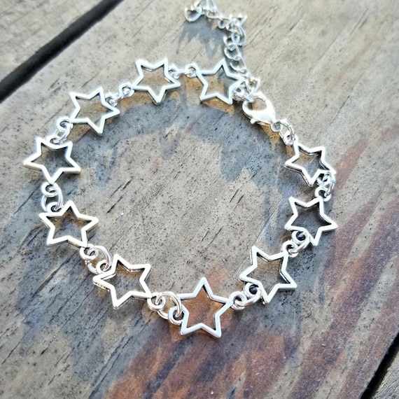 ♡STAR JEWELRY♡BRACELET Silver Star Bracelet, Star Charm Bracelet, Womens Star Bracelet