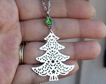 Silver Christmas Tree Necklace, Large Christmas Necklace, Christmas Jewelry, Christmas Necklace, Christmas Trees, Holiday Jewelry, Festive