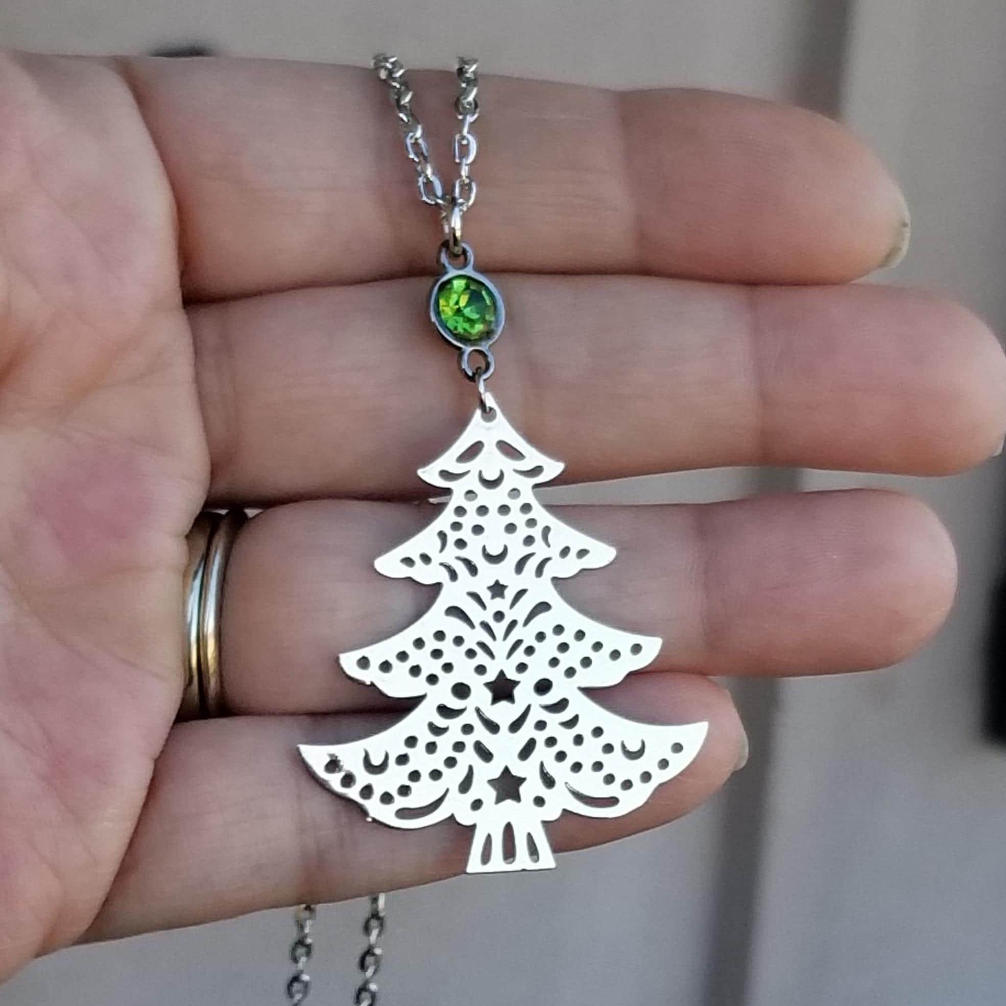 Silver Christmas Tree Necklace, Large Christmas Necklace