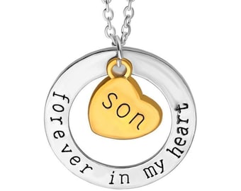 Collar con colgante "La pérdida de mi hijo siempre estará en mi corazón", collar conmemorativo para hijo, joyería en memoria de un hijo, regalo para mamá por la pérdida de su hijo.