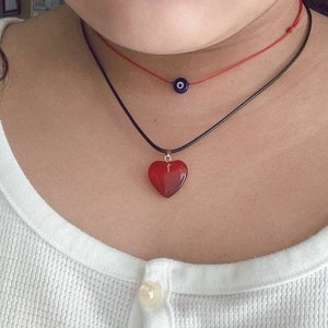 Ruby Red Glass Heart Necklace, Red Heart Necklace, Red Heart Jewelry, Large Heart Pendant, Womens, Big Heart Necklace, Red Heart Pendant image 7