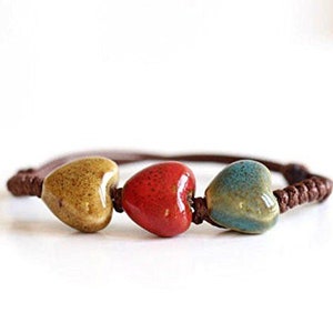 Glazed Ceramic Heart Bracelet, Adjustable Cord Bracelet, Ceramic Heart Bolo Bracelet, Heart Bracelet, Colorful Heart Bracelet,Valentines Day