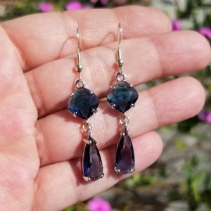 Sterling Silver Indigo Sapphire Dangle Earrings: Teardrop Gemstone, September Birthstone Jewelry