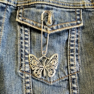 Safety Pin Brooch, Butterfly Pin, Butterfly Brooch, Safely Pins, Silver Brooch, Collar Pin, Jacket Pin, Butterfly Jewelry, Womens Brooches