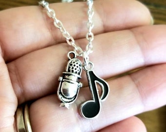 Eighth Note Necklace, Music Jewelry, Microphone Necklace, Eighth Note Jewelry, Steve Perry, Musician Gift, Singer, Music Lover Gift