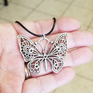 Large Silver Butterfly Necklace, Large Butterfly Pendant Necklace, Bohemian, Hippie, Butterfly Jewelry, Womens Necklaces, Butterflies