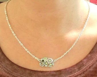 Collar de elefante de plata, collar de elefante de cristal, elefante de la suerte, regalo de elefante, joyería de elefante de plata, regalos para amantes de los elefantes, elefantes