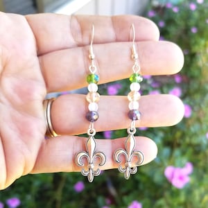 Fleur de Lis Earrings, Crystal Fleur de Lis Earrings, Silver Fleur de Lis Earrings, Mardi Gras Earrings, Paris, New Orleans, Fleur De Lis
