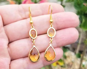 14k Gold Citrine Earrings, Citrine Tear Drop Earrings, Citrine Dangle Earrings, Womens Earrings, November Birthday Gift, November Birthstone