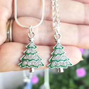 Sterling Silver Christmas Tree Necklace, Crystal Christmas Necklace, Christmas Necklace, Christmas Trees, Holiday Jewelry, Christmas Jewelry