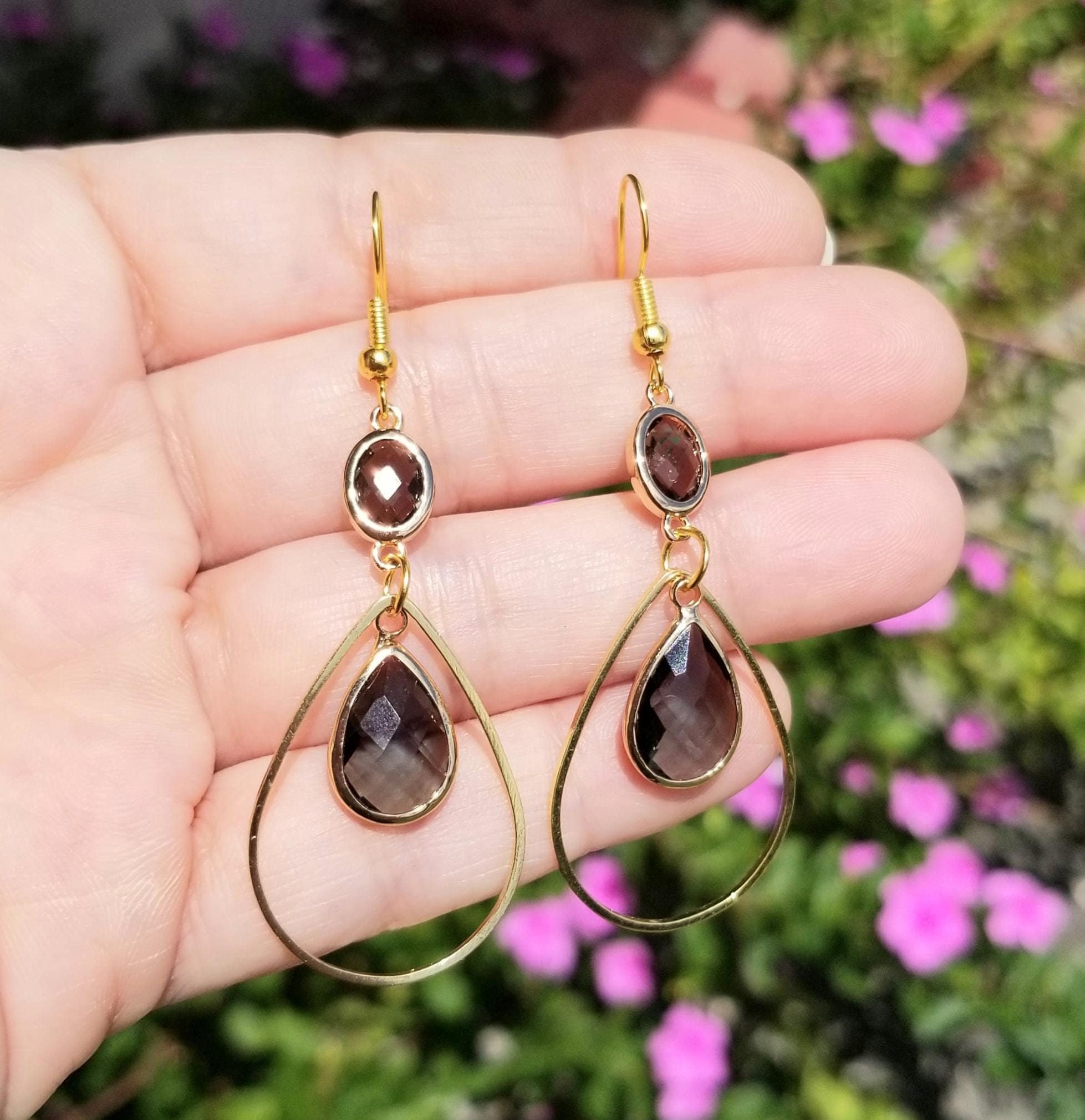 Smoky Quartz Earrings, 14k Gold Smoky Quartz Earrings, Gold Dangle
