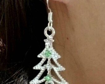 Sterling Silver Christmas Tree Earrings, Silver Earrings