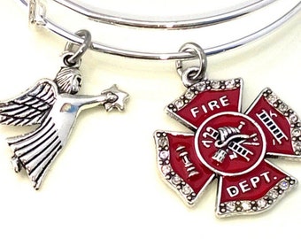 Silver FIREFIGHTER Bracelet, Firefighters Guardian Angel, Firefighter in Heaven Gift, Firefighters Wife, Firefighter Angel, Firefighter Gift