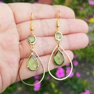 Peridot Earrings, 14k Gold Peridot Earrings, Peridot Dangle Earrings, Gold Dangle Earrings, August Birthstone, Green Gemstone Earrings